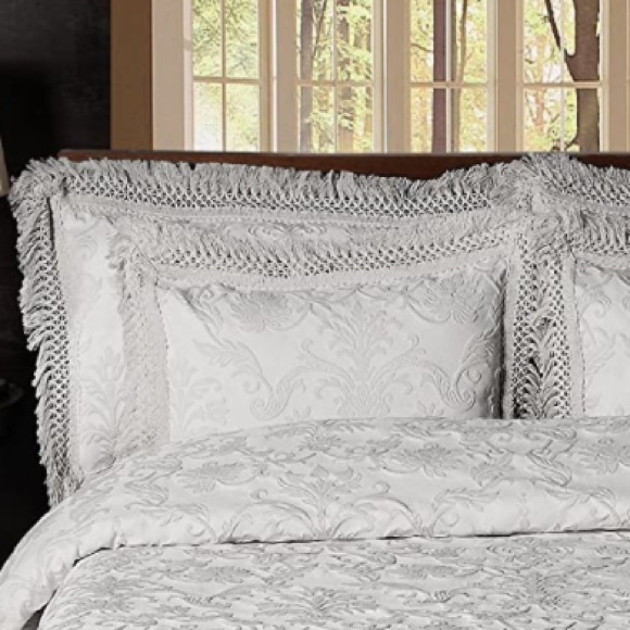 La Rochelle Collection Sussex Park Sham, White Embroidery and Fringe, standard - Picture 1 of 5